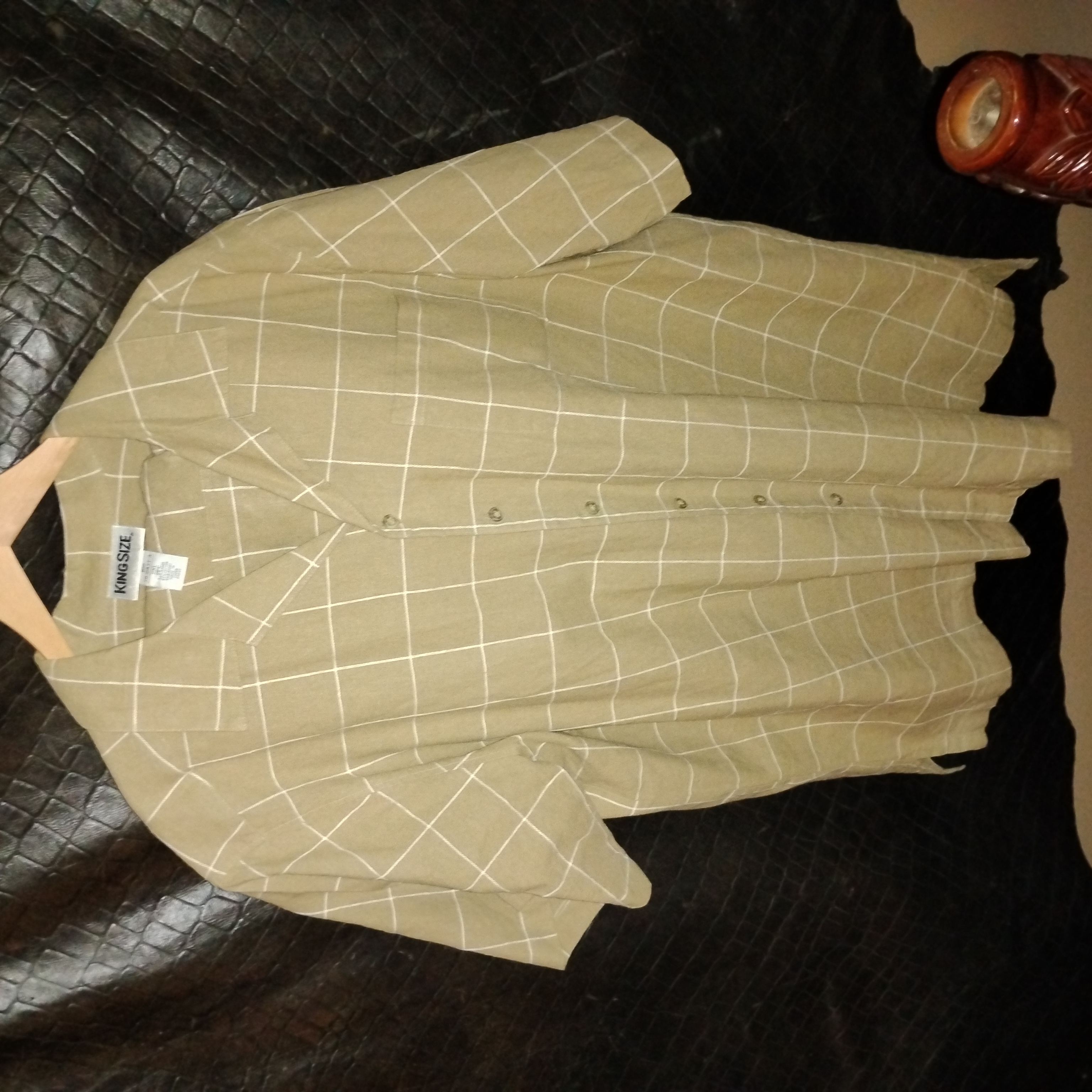 King Size Beige Grid Button-Up Shirt With matching Shorts