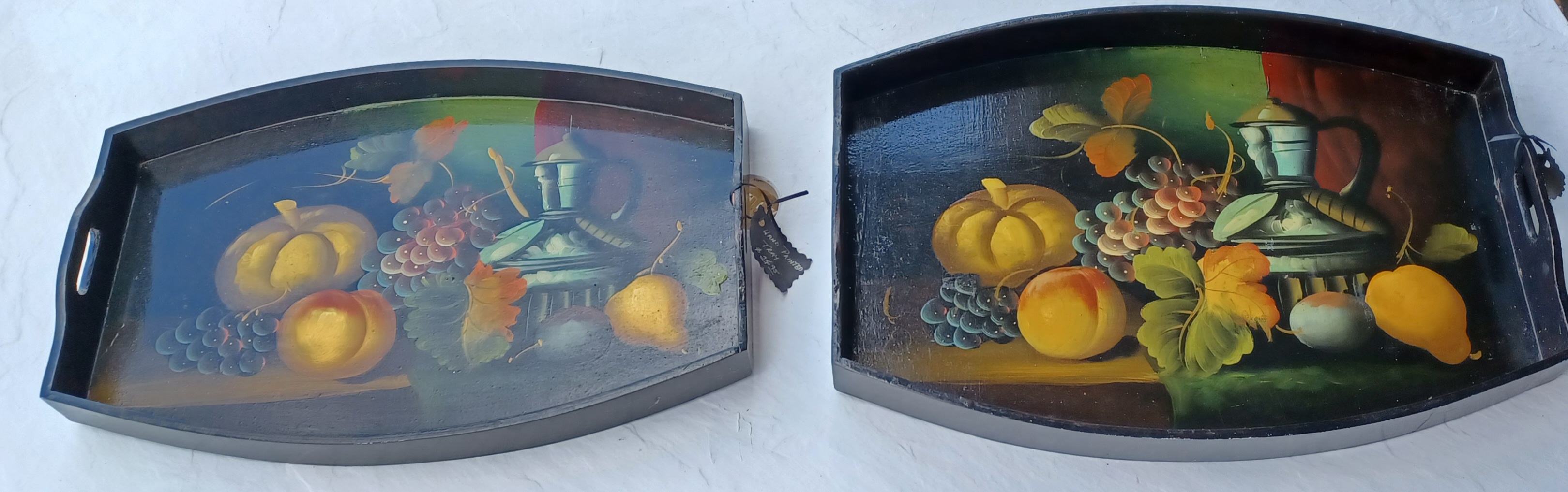 Decorative Hand-Painted Serving Trays (Pair)
